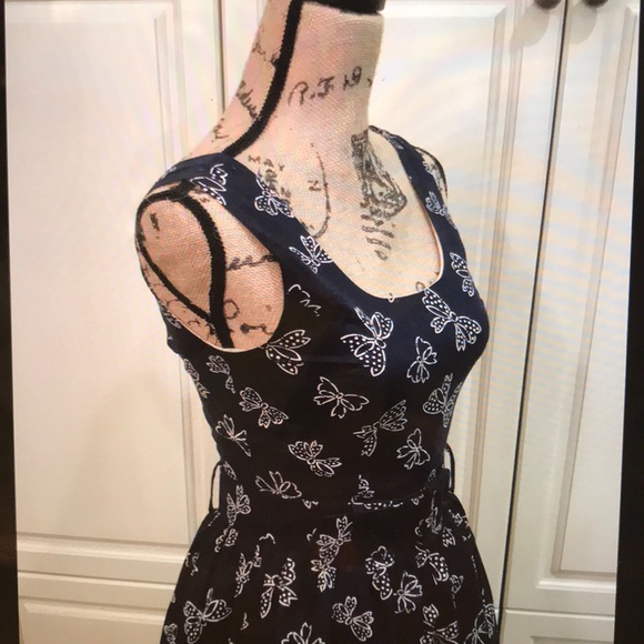 Navy belted dress with bow-print - Picture 4 of 7